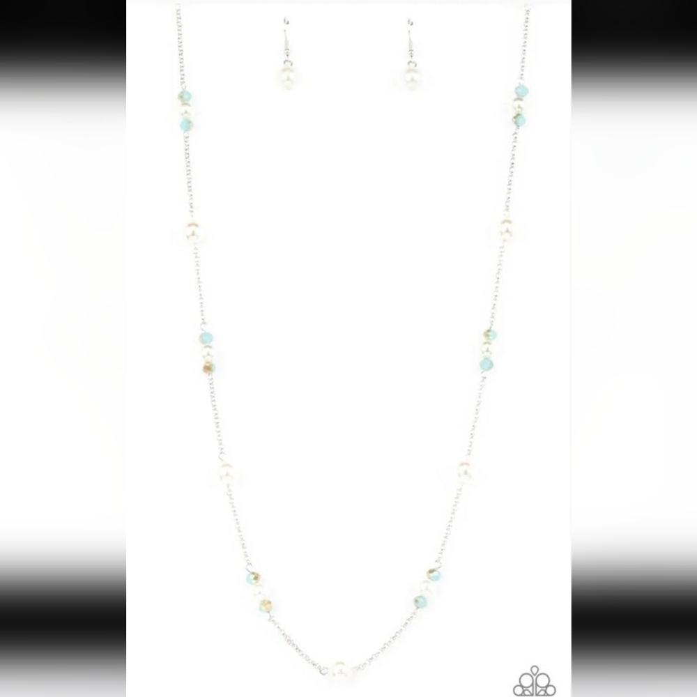 Keep Your Eye on the BALLROOM - Blue Paparazzi Silver and White Beaded Necklace
